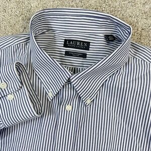 Lauren Ralph Lauren Mens 19 36/37 Tall Fit Blue White Striped Dress Shirt